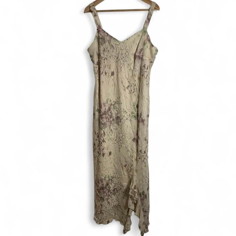 R&M Richards Sleeveless Cream Floral Long Flowy Boho Summer Dress Women's 14